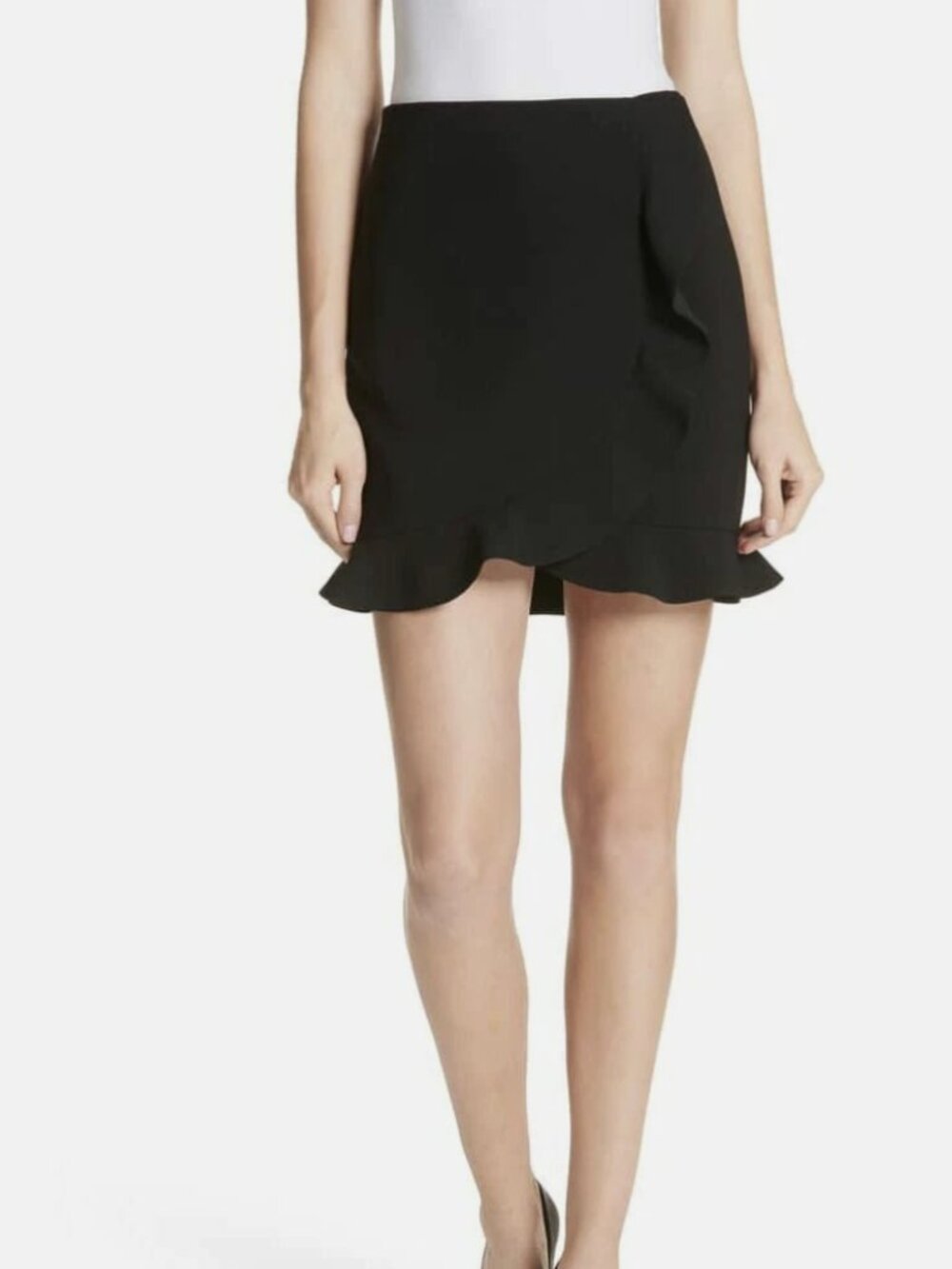 $250 Alice + Olivia Black Lani Overlap ruffle Mini Skirt